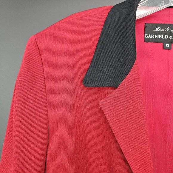 Garfield Marks Blazer Jacket Womens 12 Red Black Collar 4 Button Holiday USA - Picture 2 of 14